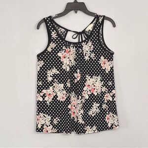 Lavish | Women’s Black White Polka Dot Pink Floral Print Keyhole Back Neck Tie S